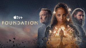 Poster für die Dritte Staffel der Serie "The Foundation" auf AppleTV. an sieht die Gesichter der Character zusammen mit einem Schriftzug des Namens.