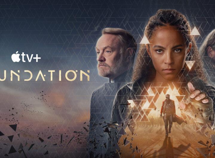Poster für die Dritte Staffel der Serie "The Foundation" auf AppleTV. an sieht die Gesichter der Character zusammen mit einem Schriftzug des Namens.